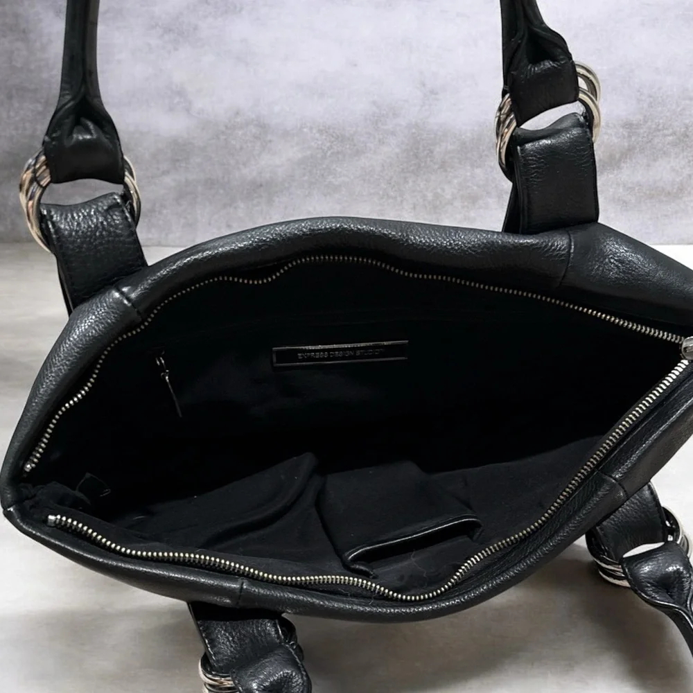 Express Designer Studio Black Pebbled Genuine Leather Handbag Purse - Picture 3 of 4